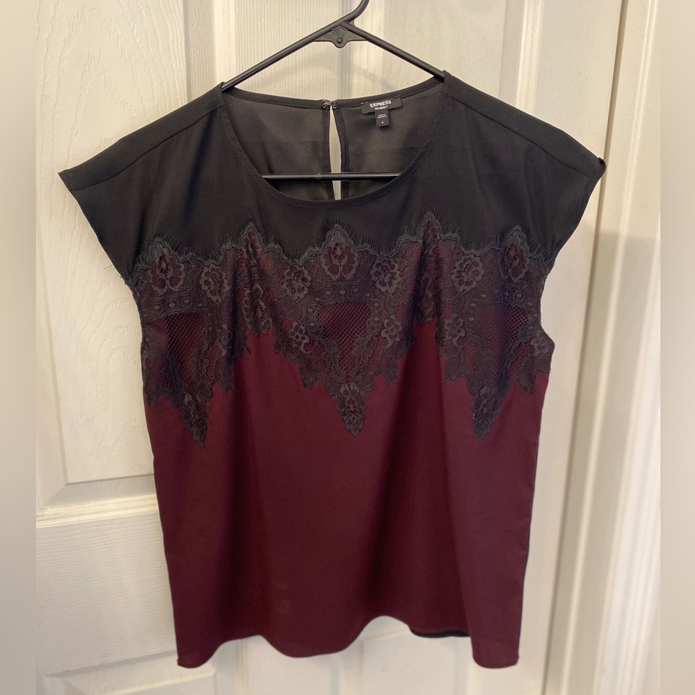 Express Black and Burgundy Lace Blouse